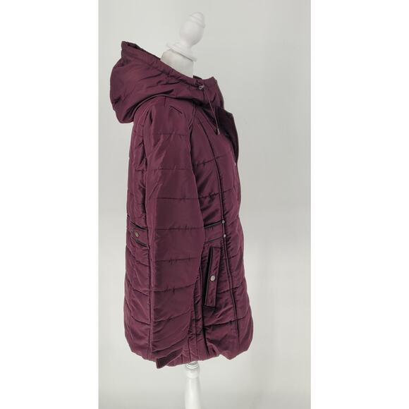 NWT Intl Details Womens Cozy Burgundy Full Zip Snap Hooded Puffer Jacket Size L - Picture 4 of 8